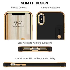 VENINGO iPhone X Case, iPhone Xs Case, Slim Fit Plating Heart Soft TPU with Adjustable Wristband Kickstand Scratch Resistant Shockproof Protective Phone Cover for Apple iPhone X/XS 5.8", Black/Golden