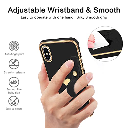 VENINGO iPhone X Case, iPhone Xs Case, Slim Fit Plating Heart Soft TPU with Adjustable Wristband Kickstand Scratch Resistant Shockproof Protective Phone Cover for Apple iPhone X/XS 5.8", Black/Golden