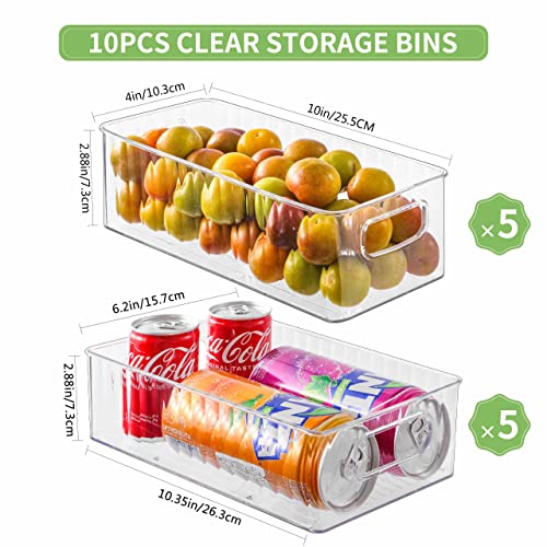 HNNJCK Set Of 10 Refrigerator Organizer Bins, Pantry Fridge Organizers and Storage Bins, Clear Plastic Food Storage Bins for Pantry, Freezer, Kitchen, Cabinets, Fridge - BPA Free