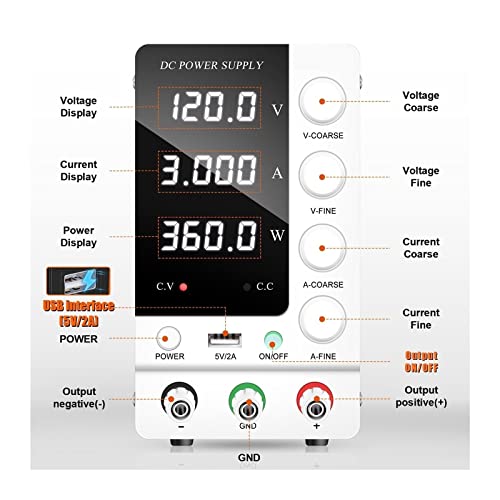 DC Power Supply Variable Lab DC Power Supply Adjustable Switching Regulated Switching Bench Source Supply Switching Regulated Variable Coarse and Fine Adjustments Voltage Regulator