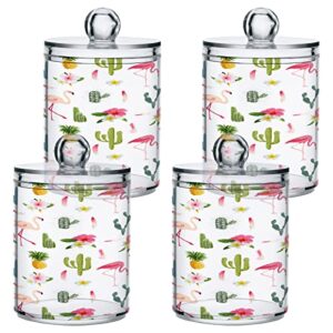 Blueangle 4PCS Tropical Flamingo Cactus Qtip Holder Dispenser with Lids - Apothecary Jar Containers for Vanity Organizer Storage - Plastic Food Storage Canisters（702）