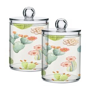 blueangle 2pcs cactus flower qtip holder dispenser with lids - apothecary jar containers for vanity organizer storage - plastic food storage canisters（533）