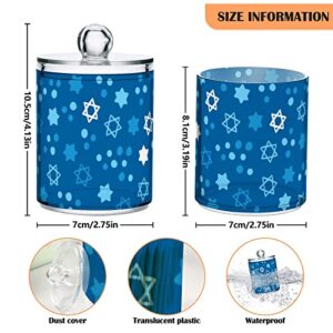 DOMIKING Hanukkah Stars Of David 2 Pack Cotton Swab Holder Dispenser Plastic Jar Bathroom Storage Canister Acrylic Containers for Floss Makeup Sponges Cotton Ball