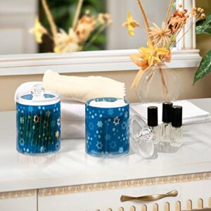 DOMIKING Hanukkah Stars Of David 2 Pack Cotton Swab Holder Dispenser Plastic Jar Bathroom Storage Canister Acrylic Containers for Floss Makeup Sponges Cotton Ball