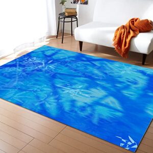 area rugs for living room, 4' x 6' blue tree shadow plush microfiber throw carpet, mottled modern abstract art aesthetics bedroom floor mat kitchen runner non slip bathroom rug