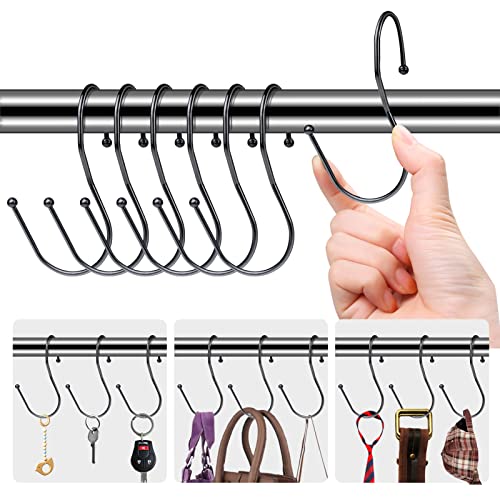 S Hooks for Hanging Clothes - 6 Pack S Hanger Hook Metal, Black S Hooks for Hanging Pot, Pan, Cups, Plants, Bags, Jeans, Towels (6pcs)