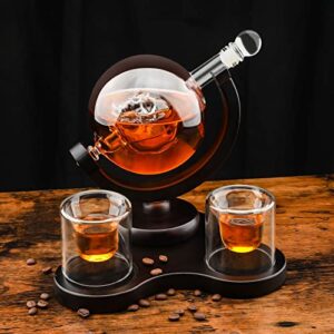 whiskey decanter set with glasses, skull whiskey decanter sets for men, bourbon crystal liquor decanter with wood base & 360°rotatable bracket, gift for dad anniversary birthday house warming father