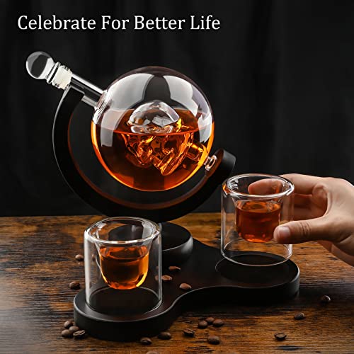 Whiskey Decanter Set with Glasses, Skull Whiskey Decanter Sets for Men, Bourbon Crystal Liquor Decanter with Wood Base & 360°Rotatable Bracket, Gift for Dad Anniversary Birthday House Warming Father