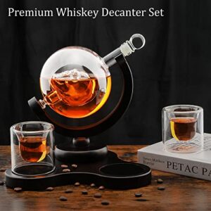 Whiskey Decanter Set with Glasses, Skull Whiskey Decanter Sets for Men, Bourbon Crystal Liquor Decanter with Wood Base & 360°Rotatable Bracket, Gift for Dad Anniversary Birthday House Warming Father