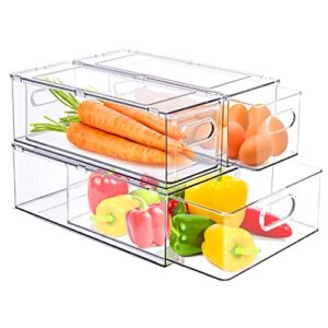 bealy 3 pack refrigerator organizer bins with pull-out drawer,fridge drawers clear stackable storage bins containers for freezer, refrigerator, fridge organization,kitchen organization and storage