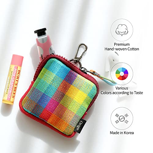 Origo Checkered Airpod Pouch/Portable Zipper Case for Airpods/Airpods Pro, Wireless Earbuds, Galaxy Buds can be Stored/Coin Purse, Small Wallet, Hand-Woven Fabric Mini Pouch(Red)