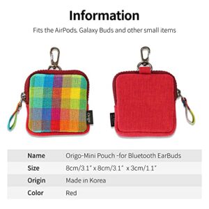 Origo Checkered Airpod Pouch/Portable Zipper Case for Airpods/Airpods Pro, Wireless Earbuds, Galaxy Buds can be Stored/Coin Purse, Small Wallet, Hand-Woven Fabric Mini Pouch(Red)