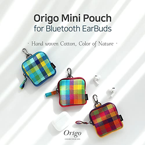 Origo Checkered Airpod Pouch/Portable Zipper Case for Airpods/Airpods Pro, Wireless Earbuds, Galaxy Buds can be Stored/Coin Purse, Small Wallet, Hand-Woven Fabric Mini Pouch(Red)