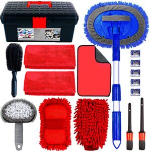 haiphaik car wash kit car cleaning kit - car wash mop car wash cleaning tools kit with car wash brush with long handle,microfiber towels car interior detailing kit