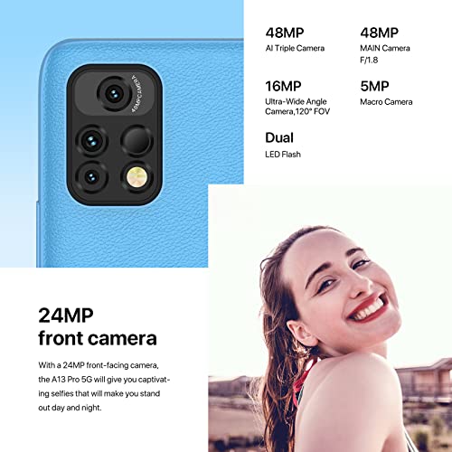 UMIDIGI A13 Pro 5G Cell Phone Unlocked (8GB+128GB), 6.5 inch, Android 12, Dual SIM 5G Mobile Phone, 5150mAh Large Battery, 48MP+24MP+5MP Camera, 5G Dual SIM GSM Volte Unlocked Smartphone, 18W, NFC