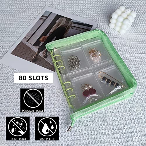 Nelonis Transparent Jewelry Storage Book Jewelry Plastic Zipper Bag Travel Storage Bag Portable Pocket Folding Travel Album Zipper Bag,Suitable for Earrings,Bracelets,Rings,Brooches (Green)