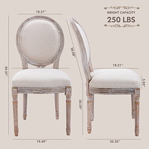 COLAMY French Country Dining Chairs Set of 6, Upholstered Farmhouse Dining Room Chairs with Round Back, Solid Wood Legs, Accent Side Chairs for Kitchen/Living Room/Bedroom- Beige
