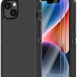 Annymall for iPhone 14 Case with 2 Screen Protector, Heavy Duty Shockproof Dropproof Dust Proof Full Body Rugged 3-Layer Military Tough Durable Protective Cover for Apple iPhone 14 6.1" (Black)