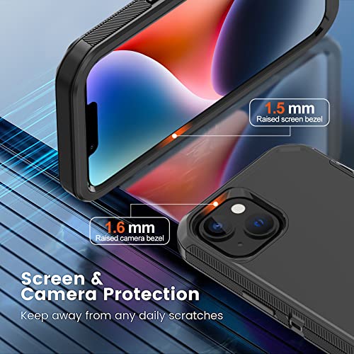 Annymall for iPhone 14 Case with 2 Screen Protector, Heavy Duty Shockproof Dropproof Dust Proof Full Body Rugged 3-Layer Military Tough Durable Protective Cover for Apple iPhone 14 6.1" (Black)