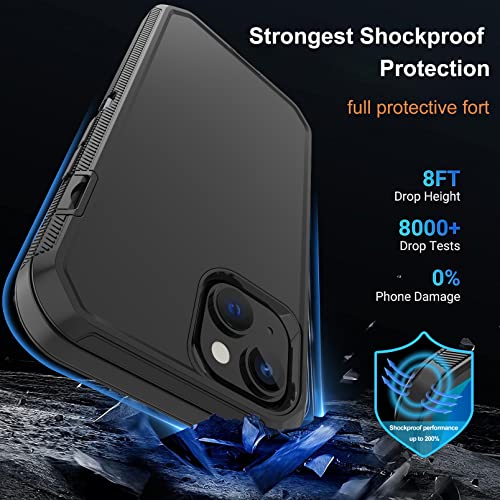 Annymall for iPhone 14 Case with 2 Screen Protector, Heavy Duty Shockproof Dropproof Dust Proof Full Body Rugged 3-Layer Military Tough Durable Protective Cover for Apple iPhone 14 6.1" (Black)