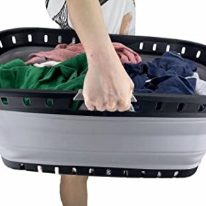 SAMMART 44L (11.6 gallon) Collapsible Plastic Laundry Basket-Foldable Pop Up Storage Container-Portable Washing Tub-Space Saving Hamper, Water Capacity: 35L (9.2 gallon) (Black/Alloy Grey)