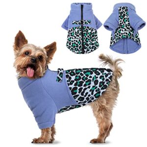 sawmong fleece dog winter coat, leopard waterproof dog jacket, warm thicked dog coat with harness, dog vest cold weather clothes pet apparel for small medium large dogs,blue m