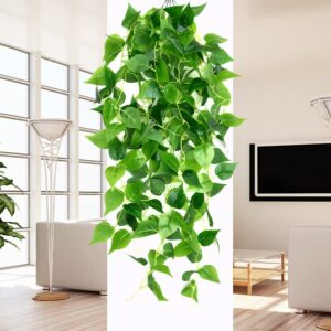 HENJADE Artificial Hanging Plants 3.6ft Fake Hanging Plant Fake Ivy Vine for Wall House Room Indoor Outdoor Office Decoration (2Pcs)