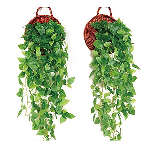 HENJADE Artificial Hanging Plants 3.6ft Fake Hanging Plant Fake Ivy Vine for Wall House Room Indoor Outdoor Office Decoration (2Pcs)