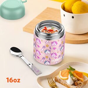 Insulated Food Jar for Hot Food, Runkrin 16oz Thermos Vacuum Double Wall Lunch Container with Spoon, Leak Proof Stainless Steel Thermal Bento Box for Kids Boys Girls Adults