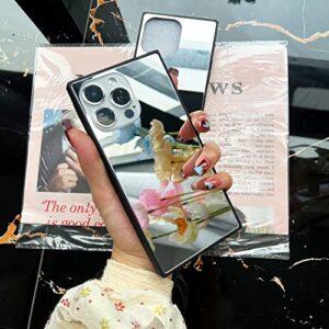 VAOXTY Compatible with iPhone 14 Pro Max Case Square Mirror Case Cute for Women Girls Makeup Glass Mirror Back Design Fashion Luxury Slim Thin Protective Cover Phone Case