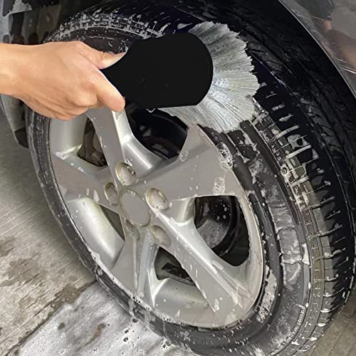 Car Brush for Wheel & Tire, Soft Bristle Car Wash Brush, Short Handle Tire Brush, Cleans Tires, Carpet Brush for Car, Truck (black)
