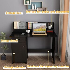 ALISENED Computer Desk with Drawers and Hutch, Home Office Desk Farmhouse Writing Table with Shelf,Wooden Executive Desk Writing Desk with File Drawer for Bedroom Small Space