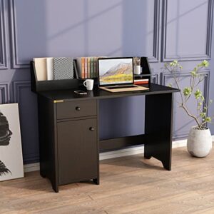 ALISENED Computer Desk with Drawers and Hutch, Home Office Desk Farmhouse Writing Table with Shelf,Wooden Executive Desk Writing Desk with File Drawer for Bedroom Small Space