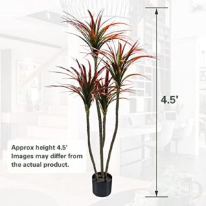 SeelinnS Artificial Dracaena Tree Artificial Tropical Yucca Tree Faux Yucca Plant 4.6FT Large Fake Plants Artificial Plants for Home Decor Indoor and Outdoor (Red)