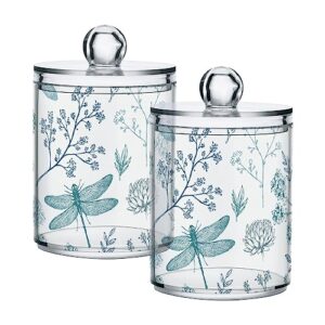 chsin 2 pack qtip holder dispenser with lids, dragonfly storage containers, bathroom canisters organizer for cotton ball,cotton swab,cotton round pads,floss h120308 (g286930256p746c790s1724)