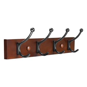 coat rack wall mount, wooden modern coat hooks, entrance coat rack with 4 wall hooks, wall mounted coat rack for the entrance, living room, bedroom,bathroom (brown)