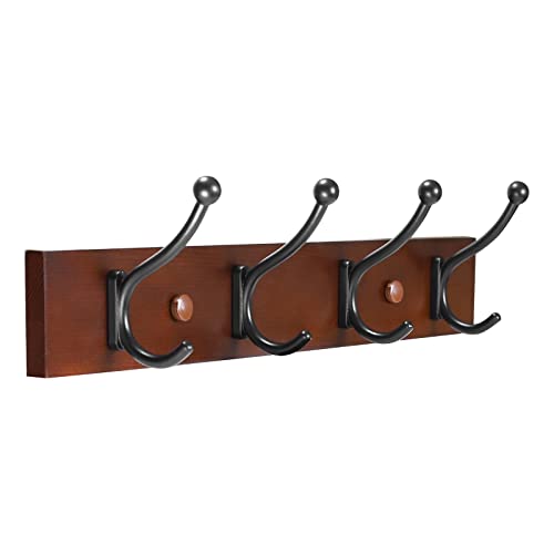 Coat Rack Wall Mount, Wooden Modern Coat Hooks, Entrance Coat Rack with 4 Wall Hooks, Wall Mounted Coat Rack for The Entrance, Living Room, Bedroom,Bathroom (Brown)