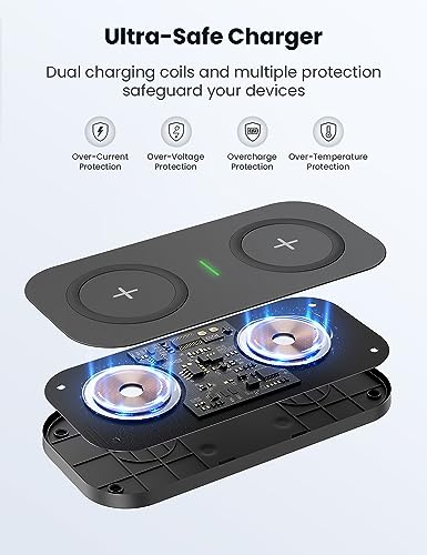 Wireless Charging Pad, JoyGeek Dual Wireless Charger for iPhone 14 Plus/14 Pro/14/13 Pro Max/Pro/Mini/12,Airpods 3/2,Wireless Phone Charger for Samsung S22/S21,24W Fast Wireless Charger（Black）