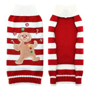 ABRRLO Christmas Dog Sweaters Cute Gingerbread Man Stripe Xmas Sweaters for Dogs Cats Warm Turtleneck Puppy Jumpers Pet Clothes Knitwear (L,Red Gingerbread)