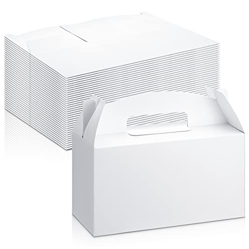 Tinlade 36 Pcs Gable Boxes Large Bulk Treat Boxes 9.5 x 5 x 5 Inches, Cardboard Gift Boxes with Handles Party Favor Boxes for Halloween Christmas Thanksgiving Gift Birthday Party Wedding (White)