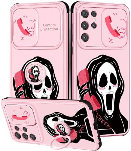 Goocrux (2in1 for Samsung Galaxy S21 Ultra Case Skull Skeleton Women Girls Cute Girly Phone Cover Cool Funny Goth Design with Slide Camera Cover+Ring Holder Teen Cases for S21 Ultra 6.8''