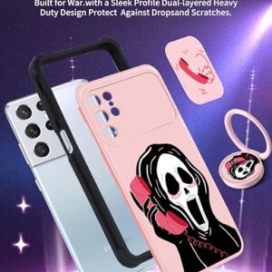 Goocrux (2in1 for Samsung Galaxy S21 Ultra Case Skull Skeleton Women Girls Cute Girly Phone Cover Cool Funny Goth Design with Slide Camera Cover+Ring Holder Teen Cases for S21 Ultra 6.8''