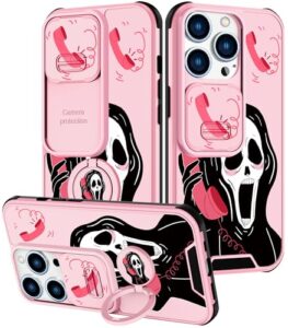 goocrux (2in1 for iphone 13 pro max case skull skeleton for women girls cute girly phone cover cool fun goth design with slide camera cover and ring holder teen cases for iphone 13 promax 6.7''