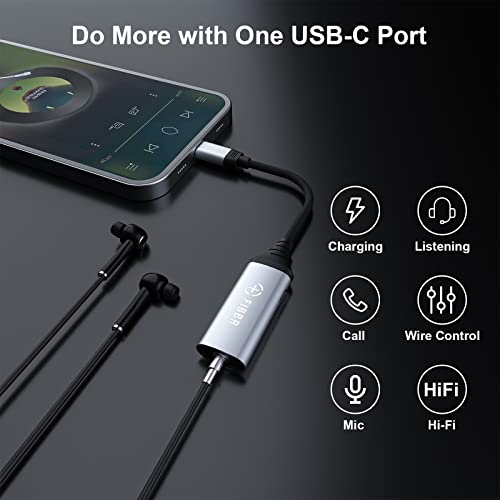 FIBBR USB C to 3.5mm Jack and Charger Adapter with PD 60W Fast Charging, 2 in 1 Type C to 3.5 Headphone Aux Audio Adapter Compatible with Galaxy A33 S22 S21 S20 Note20 10 OnePlus 9R Pixel 6 and More