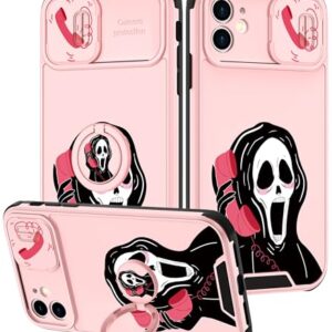 Goocrux (2in1 for iPhone 11 Case Skull Skeleton for Women Girls Cute Girly Phone Cover Cool Gothic Design with Slide Camera Cover+Ring Holder Funny Teen Cases for iPhone 11 6.1''