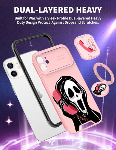 Goocrux (2in1 for iPhone 11 Case Skull Skeleton for Women Girls Cute Girly Phone Cover Cool Gothic Design with Slide Camera Cover+Ring Holder Funny Teen Cases for iPhone 11 6.1''