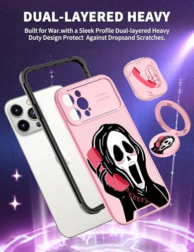 Goocrux (2in1 for iPhone 12 Pro Max Case Skull Skeleton for Women Girls Cute Girly Phone Cover Goth Design with Slide Camera Cover+Ring Holder Teen Cases for iPhone 12 ProMax 6.7''
