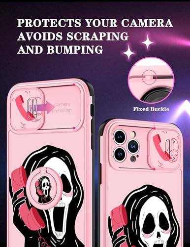 Goocrux (2in1 for iPhone 12 Pro Max Case Skull Skeleton for Women Girls Cute Girly Phone Cover Goth Design with Slide Camera Cover+Ring Holder Teen Cases for iPhone 12 ProMax 6.7''