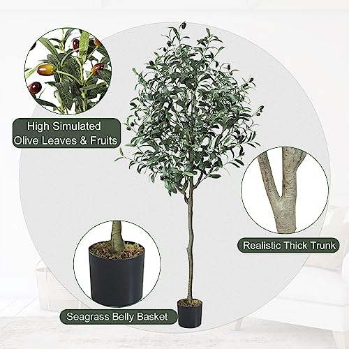 Chantoo Olive Tree 5FT Olive Trees Artificial Indoor Faux Olive Tree Artificial Olive Tree for Office Home Decor Faux Plants Indoor Tall Fake Plants with Realistic Trunk and Lifelike Fruits