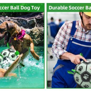 QDAN Glow in The Dark Dog Toys Soccer Ball with Straps, Interactive Dog Toys Puppy Birthday Gifts, Dog Tug Water Toy, Indoor/Outdoor Light Up Dog Balls for Small & Medium Dogs（8 Inch Size 3）